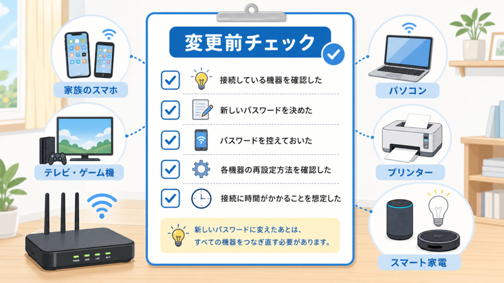 Wi-Fiパスワードを変更する前に確認することのチェックリスト