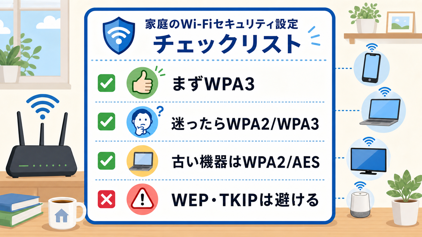家庭用Wi-Fiのセキュリティ設定を選ぶときのチェックリスト